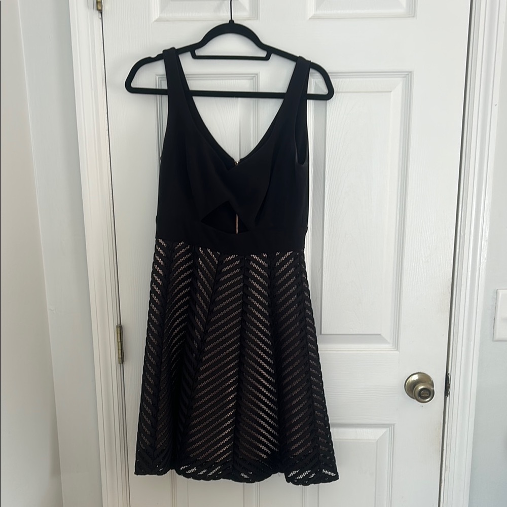 Aqua Black and Nude Fit and Flare Mini Dress